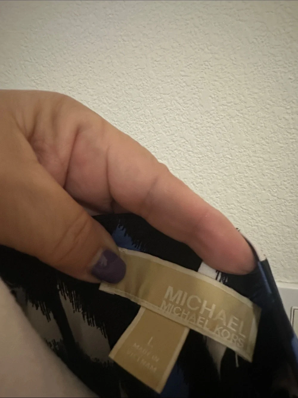 Michael Kors Blue, Black and White Long-Sleeve Printed Shift Dress